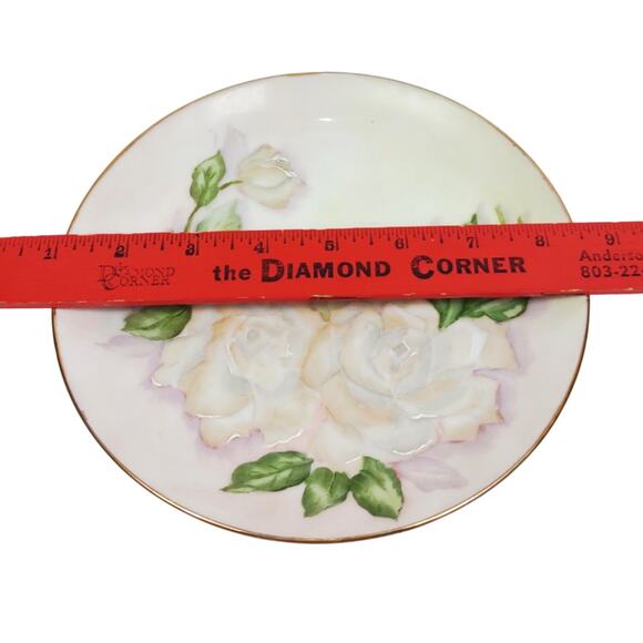 Antique Rose Floral Decorative Hand Painted Plate Gold Trim Unmarked 7.5" - Picture 2 of 7